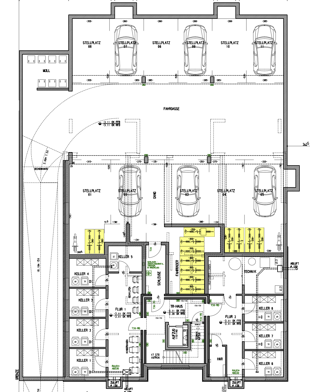 Grundriss Kellergeschoss / Tiefgarage